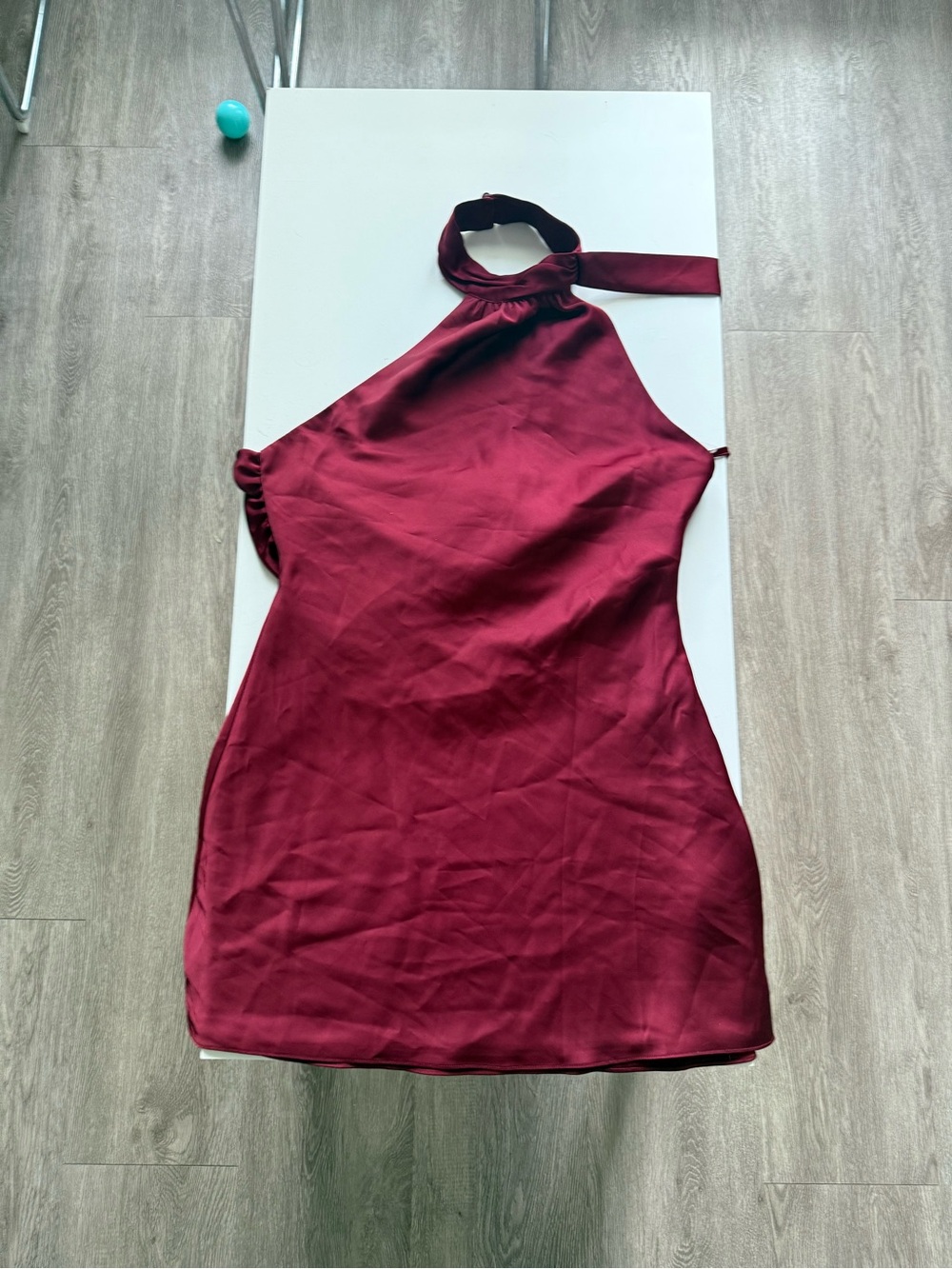 Peppermayo Burgundy One-Shoulder Satin Dress